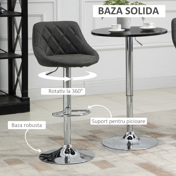  Set 2 Scaune de Bar Pivotante Reglabile in Inaltime din Imitatie de Piele Gri [4]