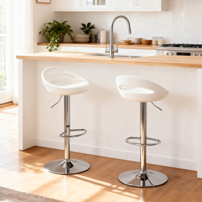  Set 2 Scaune de Bar Rotative cu Suport pentru Picioare si inaltime Reglabila, 46x41x76-96 cm, Alb [9]