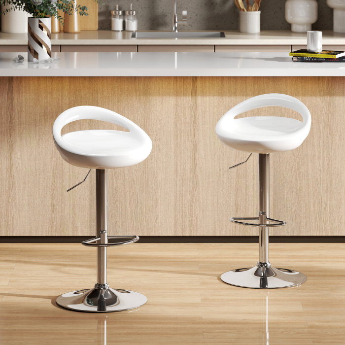 Set 2 Scaune de Bar Rotative cu Suport pentru Picioare si inaltime Reglabila, 46x41x76-96 cm, Alb [2]