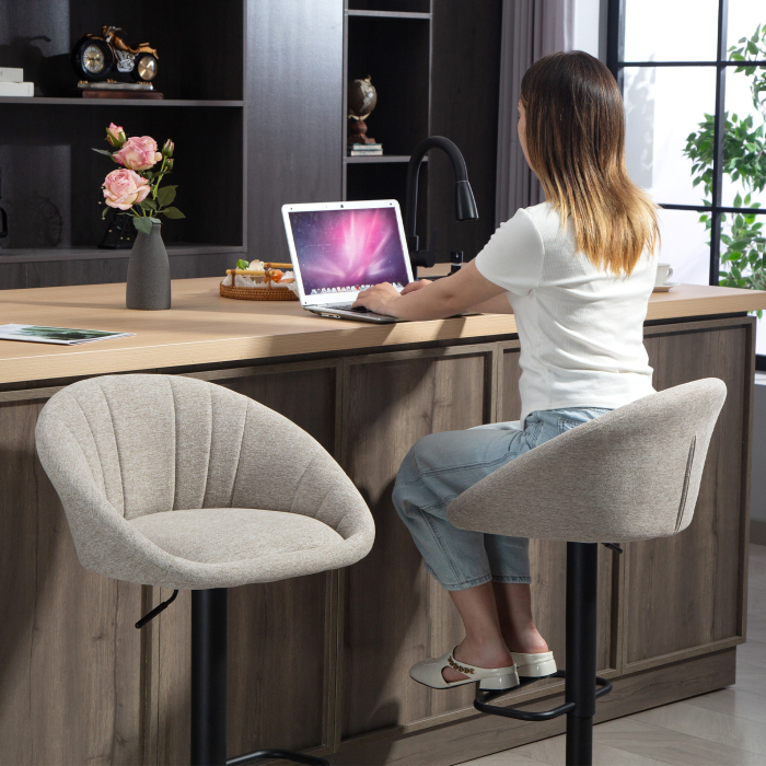  Set 2 Scaune de Bar Rotative din tesatura cu inaltime Ajustabila Bej [9]