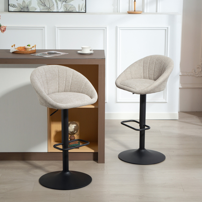  Set 2 Scaune de Bar Rotative din tesatura cu inaltime Ajustabila Bej [2]
