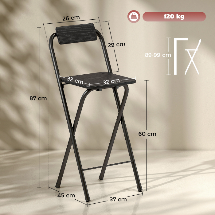  Set 2 Scaune de Bucatarie Pliabile cu Suport pentru Picioare din MDF si Otel Negru [3]