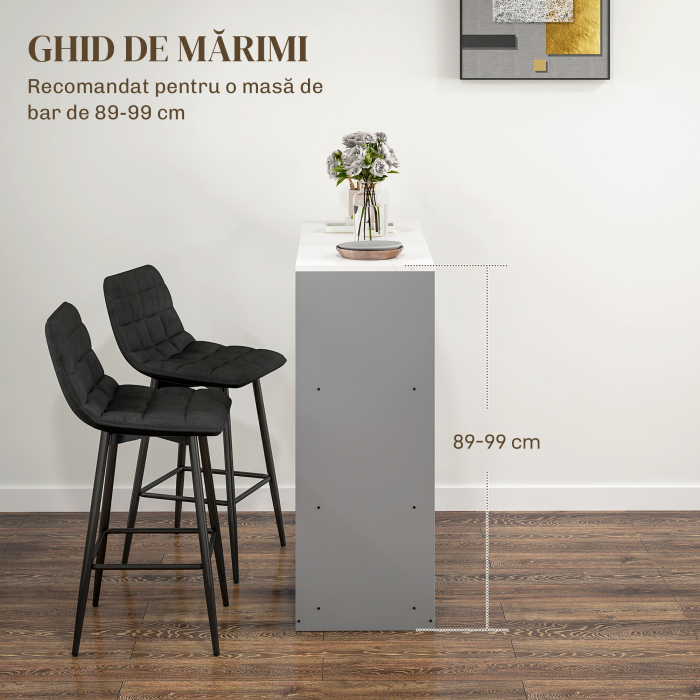  Set 2 Scaune de Bucatarie Stil Nordic din Material Textil cu Efect de Catifea si Metal, 45x47x84 cm, Negru [7]