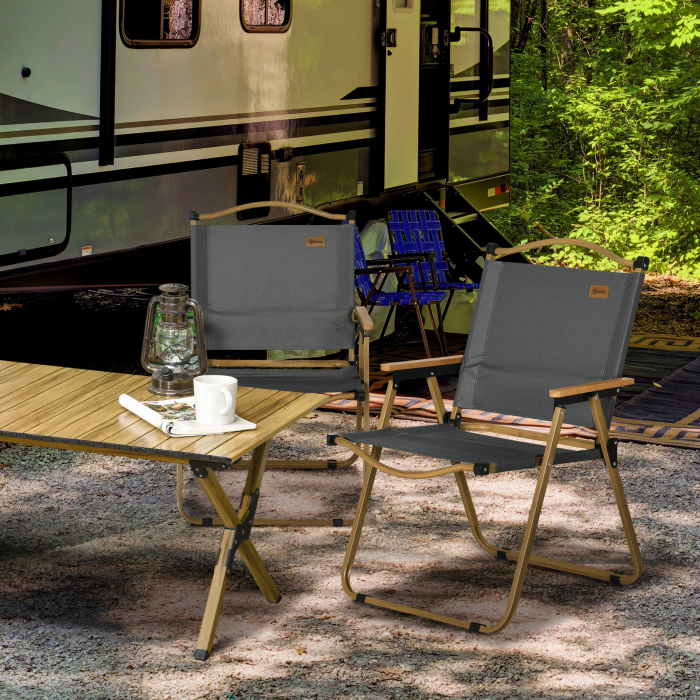  Set 2 Scaune de Camping Pliabile cu Cotiere, 54x59x78 cm, Gri inchis [2]
