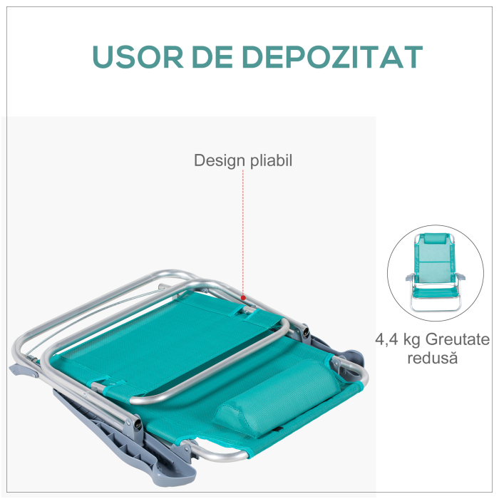 Set 2 Scaune de Camping Pliabile cu Tetiera Captusita si Spatar Reglabil in 6 Pozitii, 62x65x80 cm, Albastru [7]