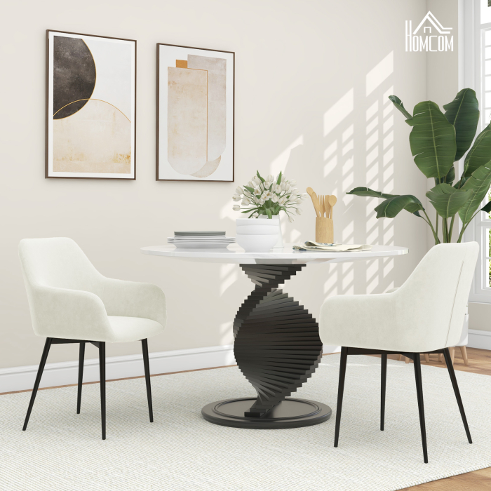  Set 2 Scaune de Dining Tapitate in Stil Nordic cu Brate si Picioare din Otel, 54x57x80 cm, Alb Crem [2]