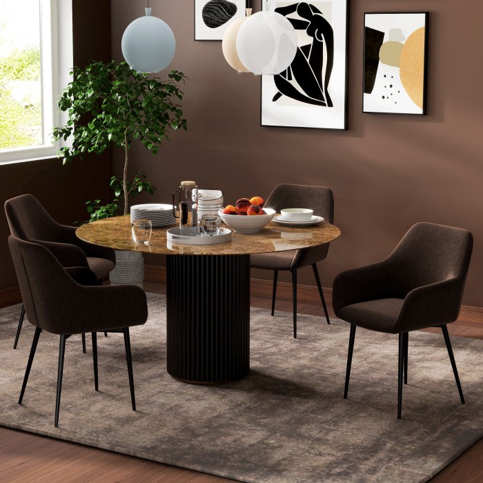  Set 2 Scaune de Dining Tapitate in Stil Nordic cu Brate si Picioare din Otel, 54x57x80 cm, Maro [7]
