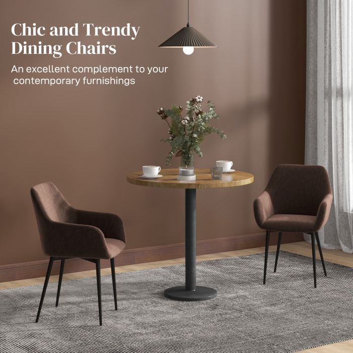  Set 2 Scaune de Dining Tapitate in Stil Nordic cu Brate si Picioare din Otel, 54x57x80 cm, Maro [4]