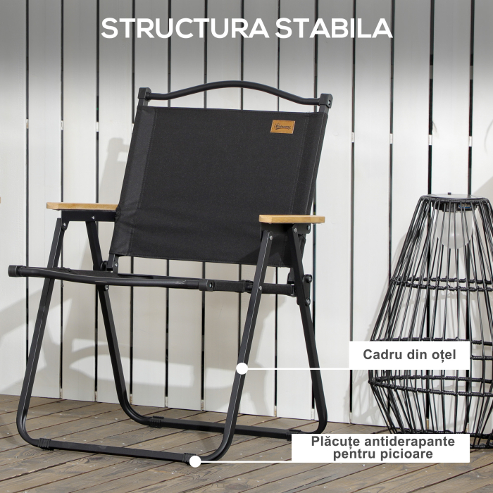  Set 2 Scaune de Exterior Pliabile cu Brate din Material Textil Oxford si Otel, Negru [7]