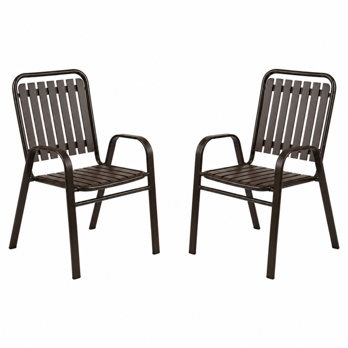 Set 2 scaune de gradina cu brate, PP si cadru metalic, 56x63x89 cm, maro [2]