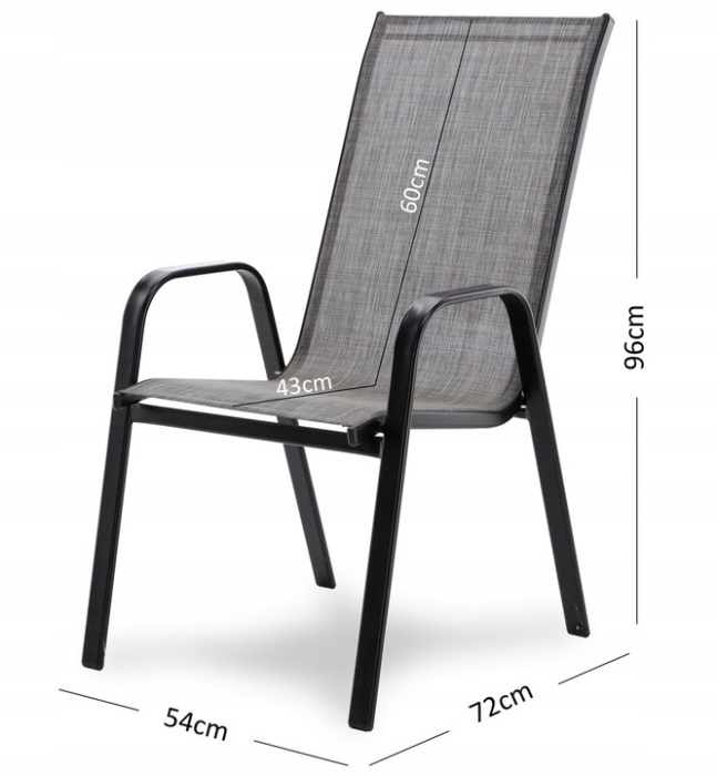 Set 2 scaune gradina stivuibile, cadru otel vopsit cu pulbere, acoperire textilen, 55x72x96 cm, gri [5]