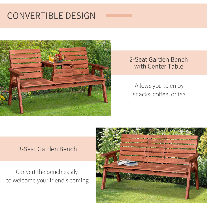 Set 2 Scaune de Gradina cu Masuta pentru cafea, in Lemn 160x68x92cm [4]