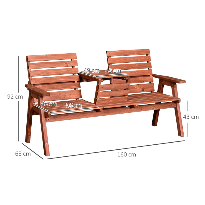  Set 2 Scaune de Gradina cu Masuta pentru cafea, in Lemn 160x68x92cm [3]