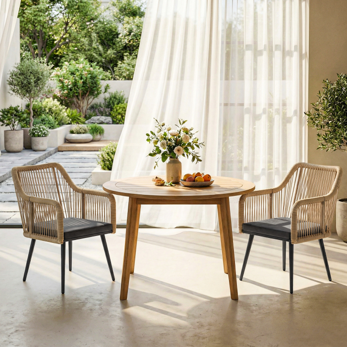  Set 2 Scaune de Gradina din Ratan PE cu Perne Moi Lavabile si Brate, Scaune pentru Dining Exterior din Otel, pentru Terasa, Balcon, Gradina, Exterior, 54x65x80cm, Gri inchis [9]