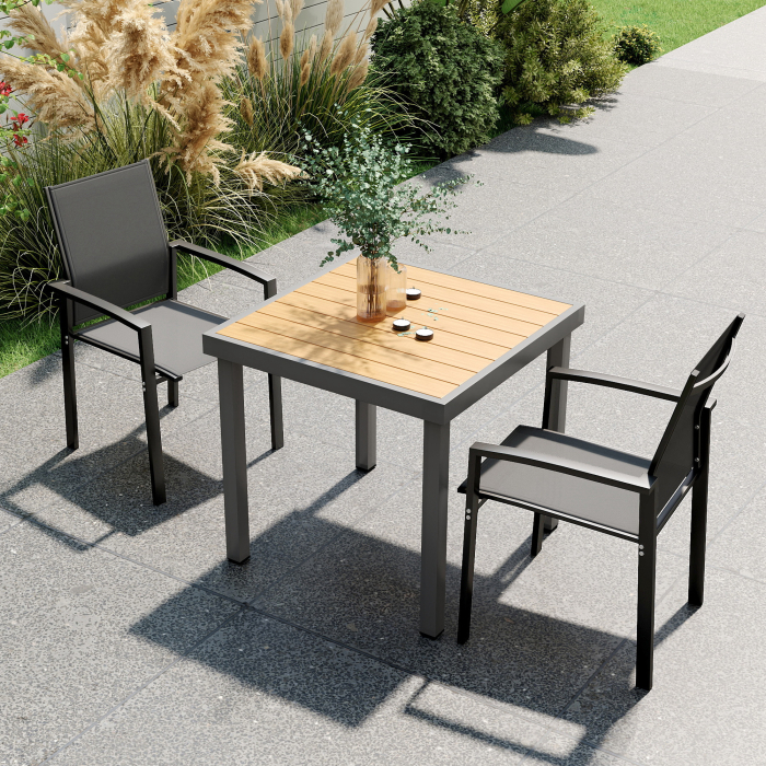  Set 2 Scaune de Gradina Stivuibile cu sezut Respirabil, din Aluminiu si Textilen, 56x58x89 cm, Gri Carbune [2]