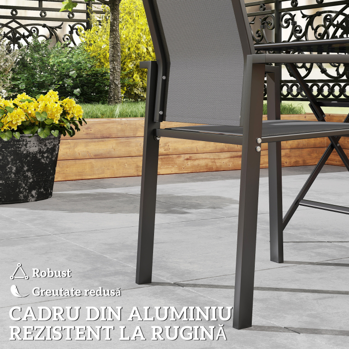  Set 2 Scaune de Gradina Stivuibile cu sezut Respirabil, din Aluminiu si Textilen, 56x58x89 cm, Gri Carbune [5]