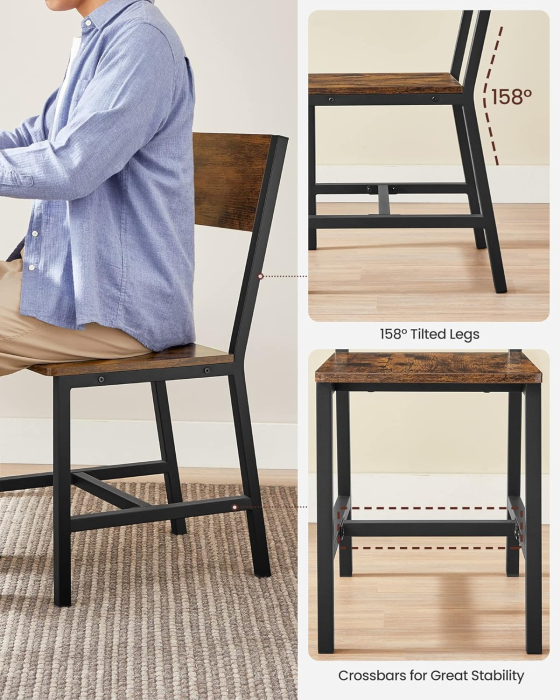 Set 2 scaune de living, cu spatar, stil industrial, 37x50x87 cm, maro rustic [3]