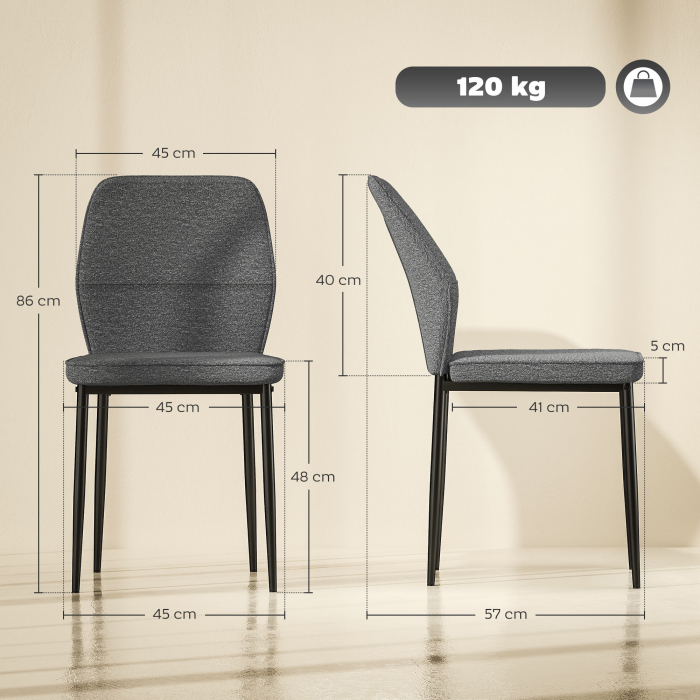 Set  2 Scaune de Luat Masa Tapitate in Catifea cu Spatar Ergonomic Fara Brate, Gri [3]