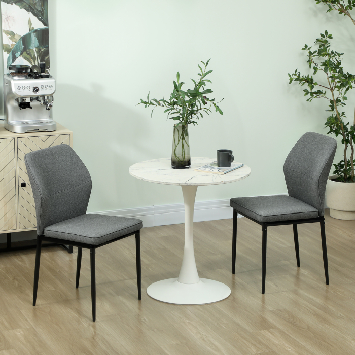 Set  2 Scaune de Luat Masa Tapitate in Catifea cu Spatar Ergonomic Fara Brate, Gri [2]