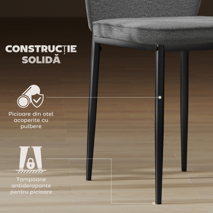Set  2 Scaune de Luat Masa Tapitate in Catifea cu Spatar Ergonomic Fara Brate, Gri [6]