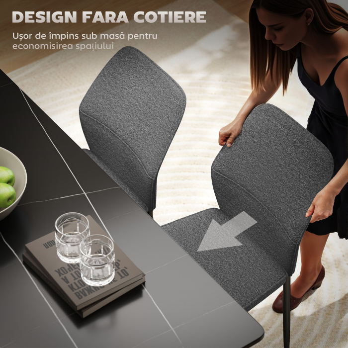 Set  2 Scaune de Luat Masa Tapitate in Catifea cu Spatar Ergonomic Fara Brate, Gri [7]