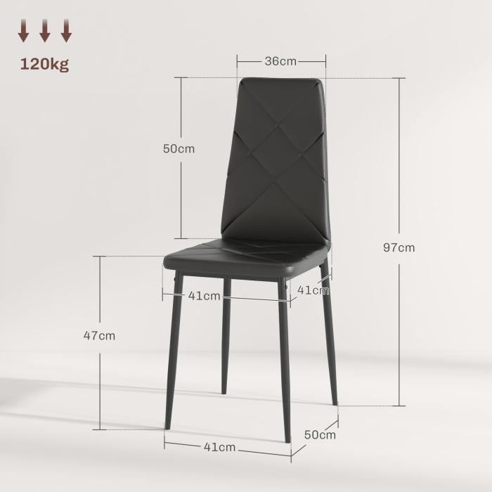  Set 2 Scaune de Sufragerie Tapitate cu Spatar inalt, Talpi Antiderapante si Picioare din Otel, 41x50x97 cm, Negru [3]