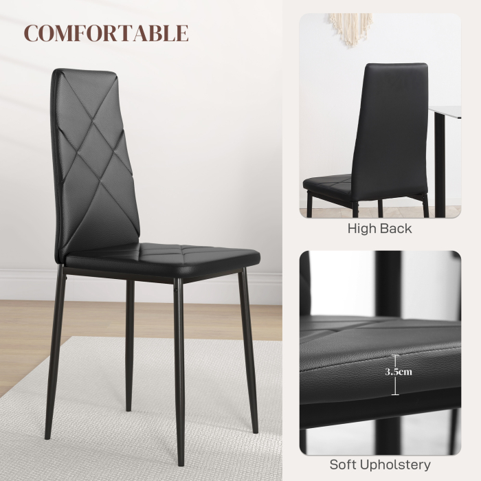 Set 2 Scaune de Sufragerie Tapitate cu Spatar inalt, Talpi Antiderapante si Picioare din Otel, 41x50x97 cm, Negru [6]
