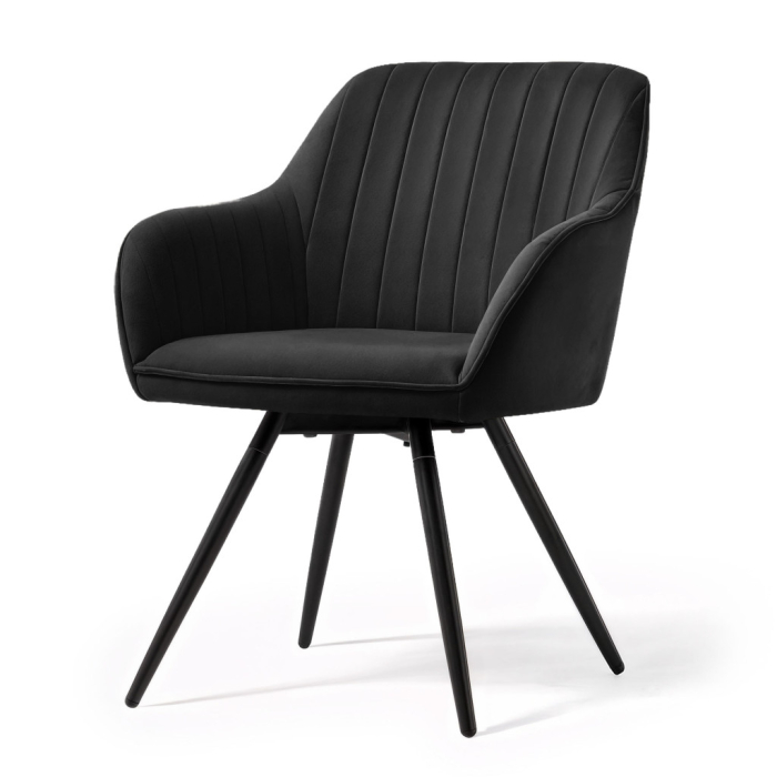 Set 2 scaune dining rotative tapitate din catifea Turno, 55x58x83 cm, maxim 120 kg, negru [2]