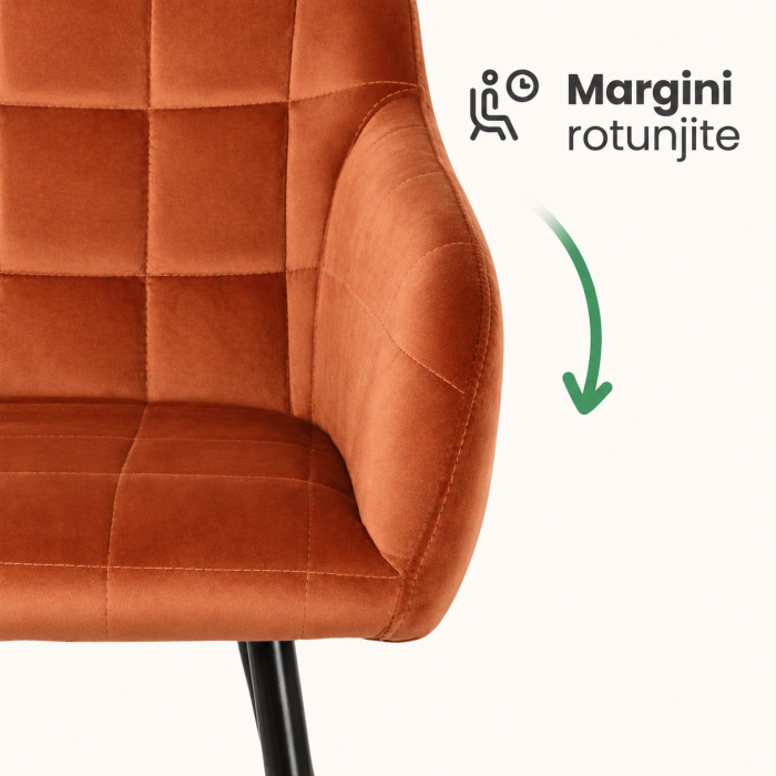 Set 2 scaune dining tapitate cu velur Luxano, cusaturi patrate, 54x58x82 cm, aramiu [3]
