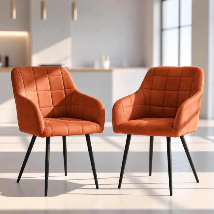 Set 2 scaune dining tapitate cu velur Luxano, cusaturi patrate, 54x58x82 cm, aramiu [7]