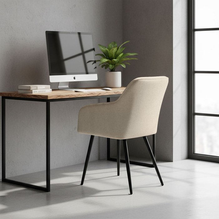 Set 2 scaune dining tapitate cu velur Luxano, cusaturi patrate, 54x58x82 cm, bej [8]