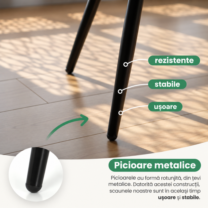 Set 2 scaune dining tapitate cu velur Luxano, cusaturi patrate, 54x58x82 cm, bej [5]