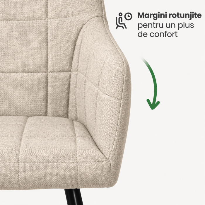 Set 2 scaune dining tapitate cu velur Luxano, cusaturi patrate, 54x58x82 cm, bej [9]
