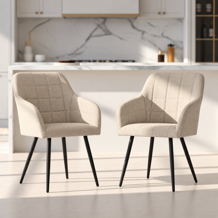 Set 2 scaune dining tapitate cu velur Luxano, cusaturi patrate, 54x58x82 cm, bej [11]