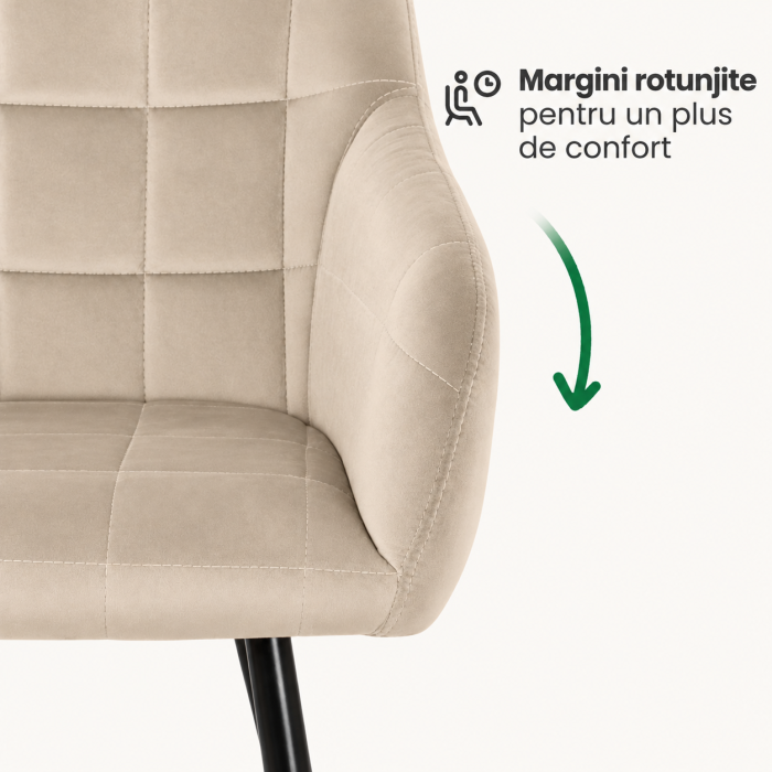 Set 2 scaune dining tapitate cu velur Luxano, cusaturi patrate, 54x58x82 cm, bej deschis [2]