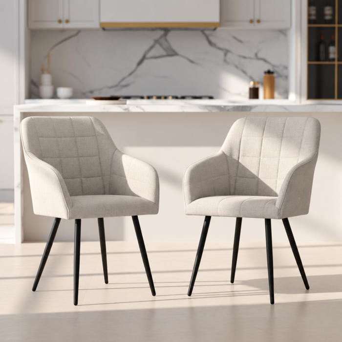 Set 2 scaune dining tapitate cu velur Luxano, cusaturi patrate, 54x58x82 cm, crem [5]
