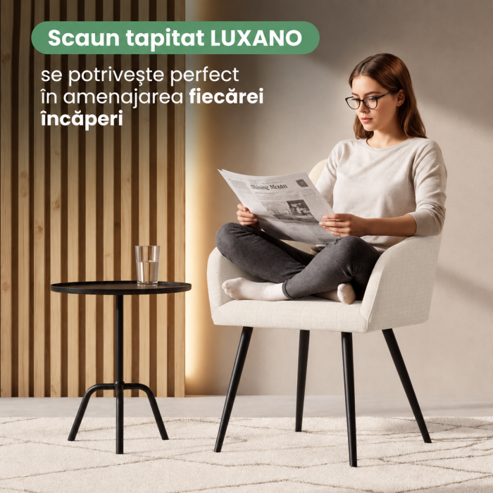 Set 2 scaune dining tapitate cu velur Luxano, cusaturi patrate, 54x58x82 cm, crem [9]