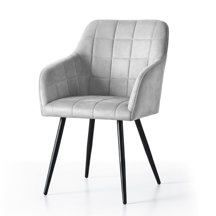 Set 2 scaune dining tapitate cu velur Luxano, cusaturi patrate, 54x58x82 cm, gri [2]
