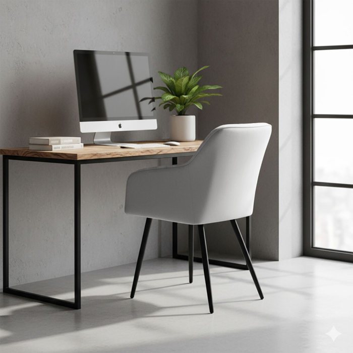 Set 2 scaune dining tapitate cu velur Luxano, cusaturi patrate, 54x58x82 cm, gri [9]