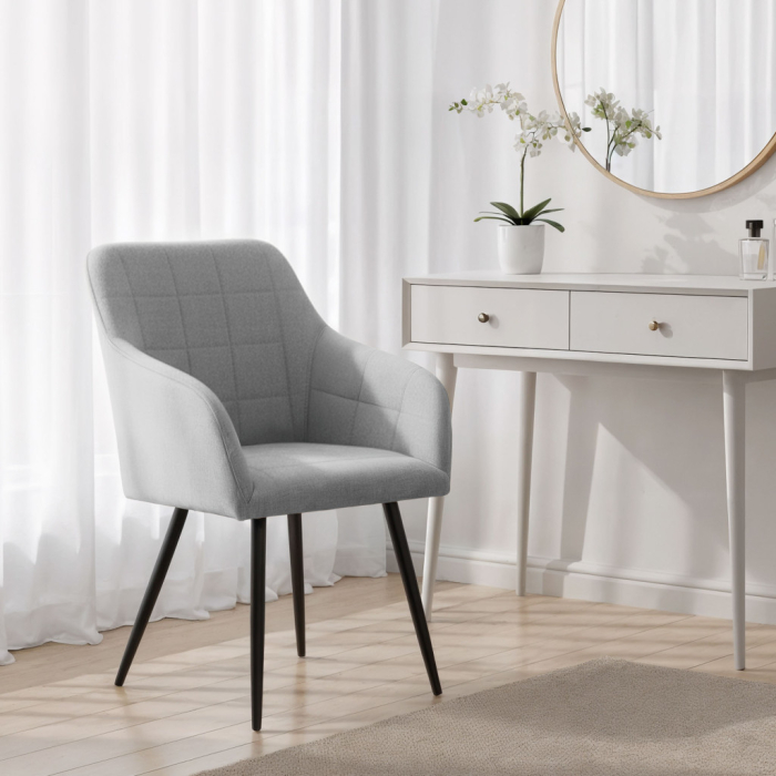 Set 2 scaune dining tapitate cu velur Luxano, cusaturi patrate, 54x58x82 cm, gri deschis [10]