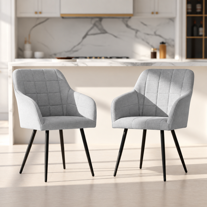 Set 2 scaune dining tapitate cu velur Luxano, cusaturi patrate, 54x58x82 cm, gri deschis [7]