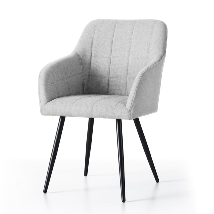 Set 2 scaune dining tapitate cu velur Luxano, cusaturi patrate, 54x58x82 cm, gri deschis [2]