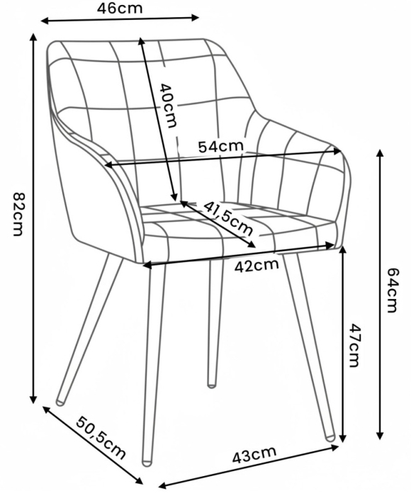 Set 2 scaune dining tapitate cu velur Luxano, cusaturi patrate, 54x58x82 cm, gri inchis [9]