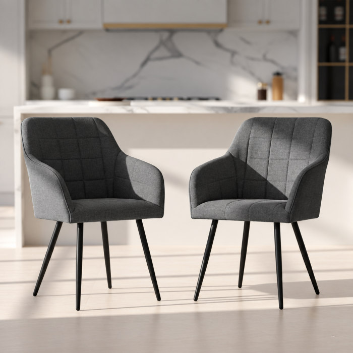 Set 2 scaune dining tapitate cu velur Luxano, cusaturi patrate, 54x58x82 cm, gri inchis [5]