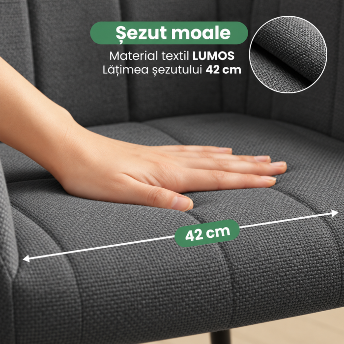 Set 2 scaune dining tapitate cu velur Luxano, cusaturi patrate, 54x58x82 cm, gri inchis [3]