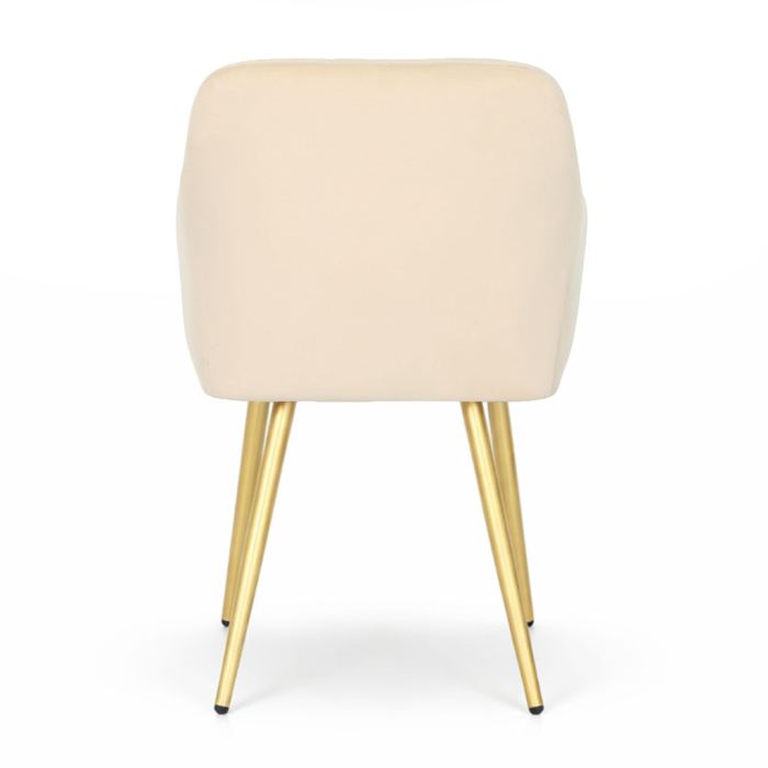 Set 2 scaune dining tapitate cu velur Luxano, cusaturi patrate, picioare aurii, 54x58x82 cm, bej [6]
