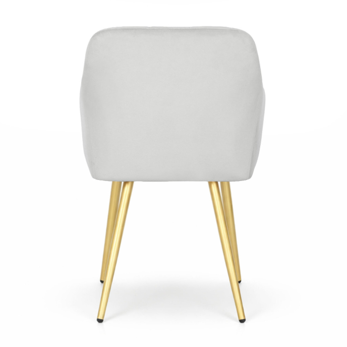 Set 2 scaune dining tapitate cu velur Luxano, cusaturi patrate, picioare aurii, 54x58x82 cm, gri [6]