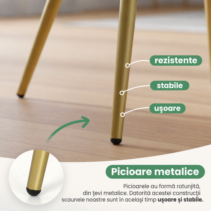 Set 2 scaune dining tapitate cu velur Luxano, cusaturi patrate, picioare aurii, 54x58x82 cm, roz [5]