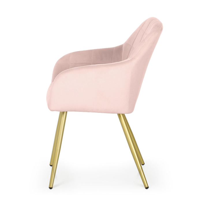 Set 2 scaune dining tapitate cu velur Luxano, cusaturi patrate, picioare aurii, 54x58x82 cm, roz [4]