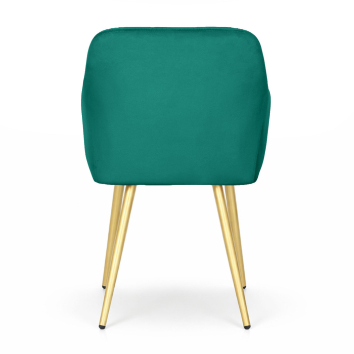 Set 2 scaune dining tapitate cu velur Luxano, cusaturi patrate, picioare aurii, 54x58x82 cm, verde [6]